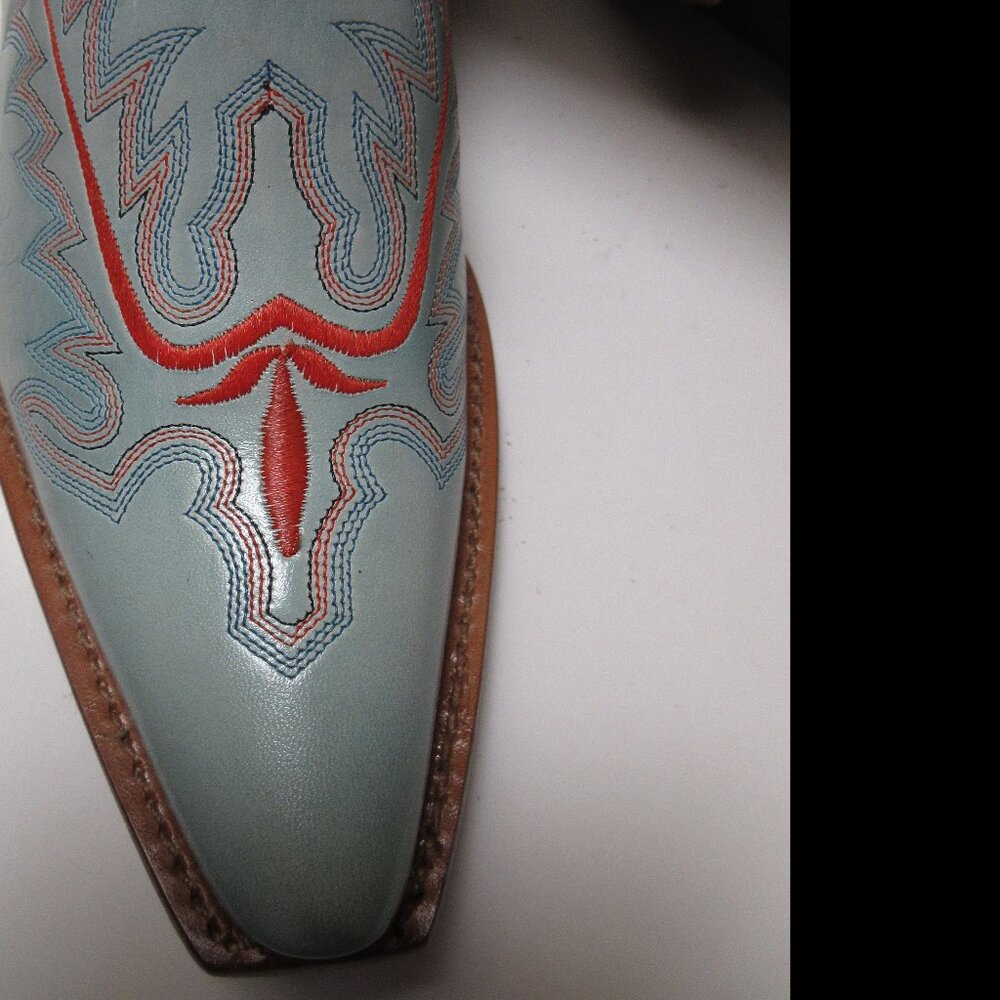 Lucchese Light Blue & Red Embroidered Leather Mules - Picture 11 of 11
